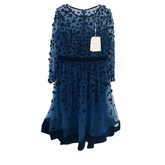 MAC DUGGAL Dress Size 0 Evening Gown Navy Blue Embellished Illusion Velvet NEW - Picture 4 of 6